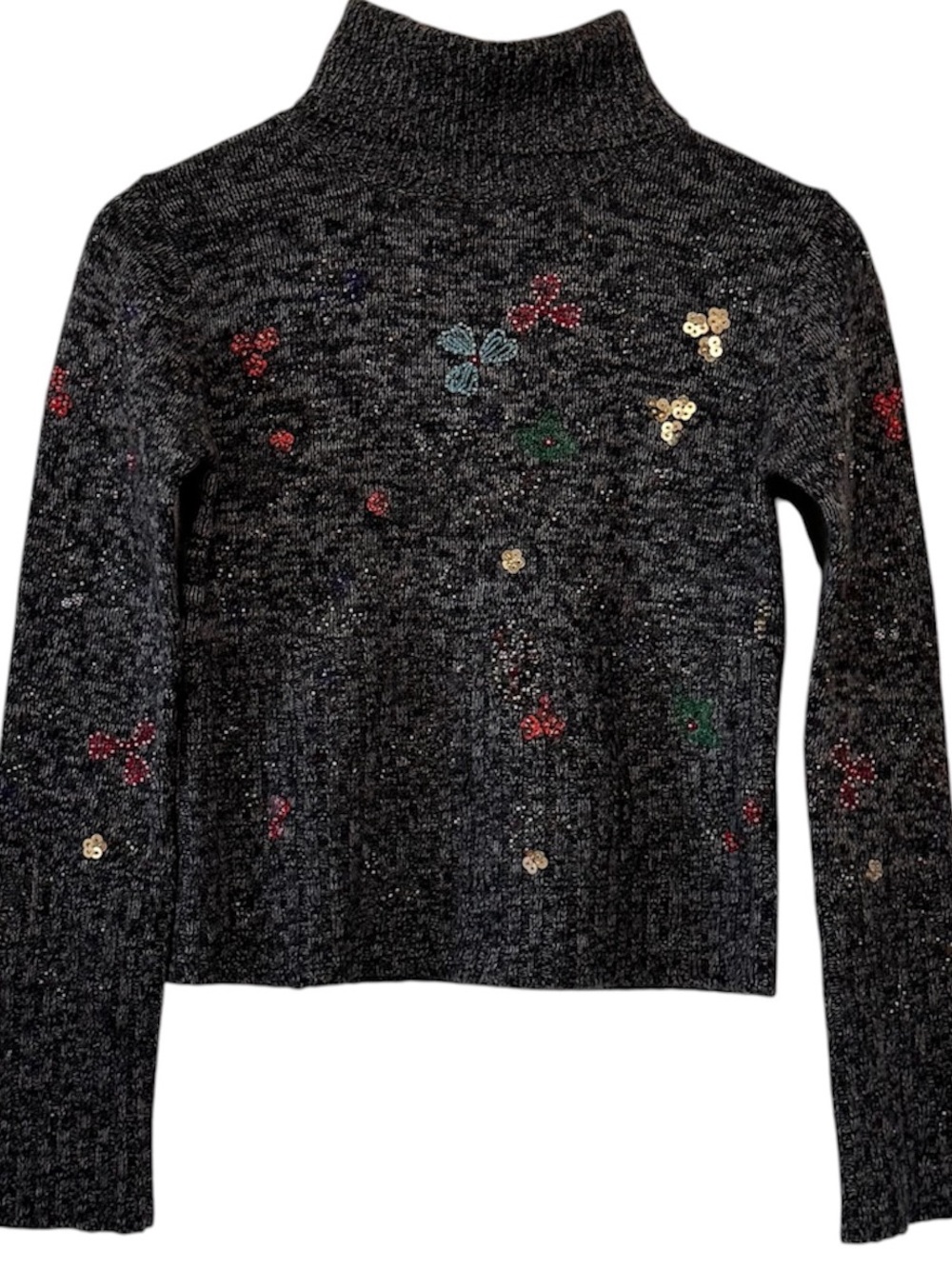 Samy Chalon Vintage Charcoal Gray Turtleneck Sweater  Sequin 38 US 6